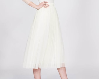 Ivoor midi-bruiloft tule rok, elegante formele tule rok, bruidsrok, feestrok, rok strand, strand bruiloft rok, boho-bruiloft rok, satijnen rok
