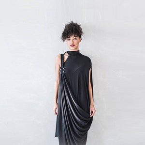 Avant Garde Goth Dress, Black Asymmetrical Draped Art Dress, Dark Greek Style Summer Dress, Minimal Gothic Clothing, Alternative Fashion Avant Garde Goth Dress, Black Asymmetrical Draped Art Dress, Dark Greek Style Summer Dress, Minimal Gothic Clothing, Alternative Fashion