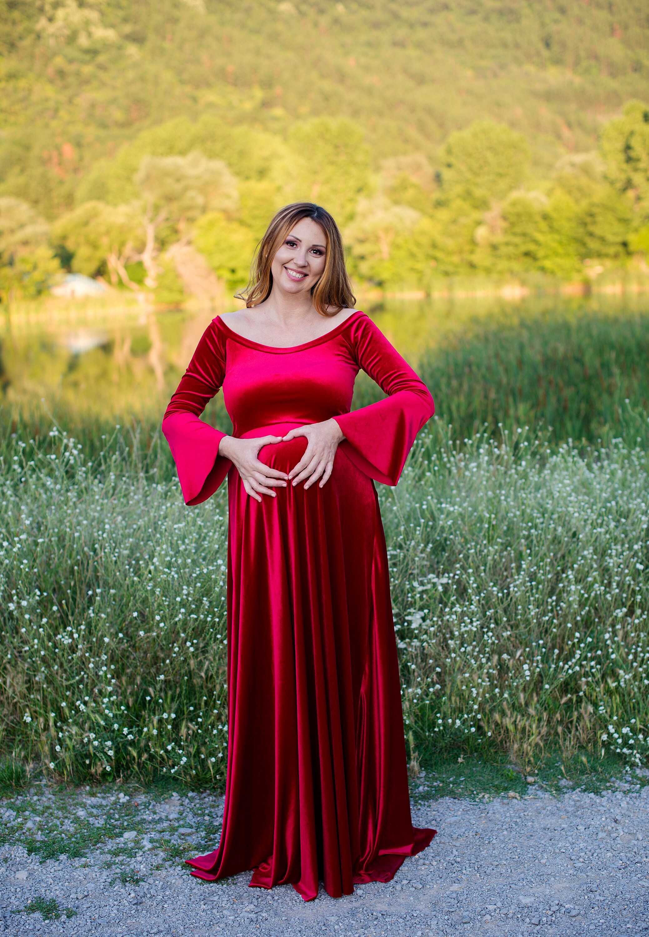 Red Velvet Maternity Dress Velvet Maxi Dress Red Baby Shower Etsy