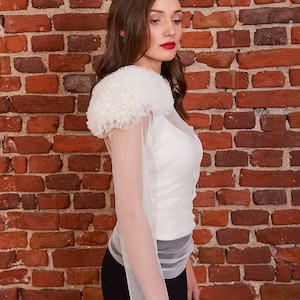 Blusa de tule branco: blusa de rede com coração transparente, camisa de casamento boho