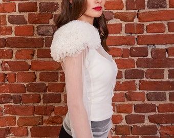 White Tulle Blouse: Sheer Heart Fishnet Top, Bohemian Wedding Shirt