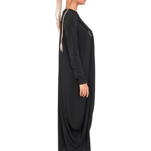 Robe ample en jersey, Robe trapèze noire, Robe d'été légère, Robe grande taille, Robe évasée décontractée minimaliste, Robe unique image 4