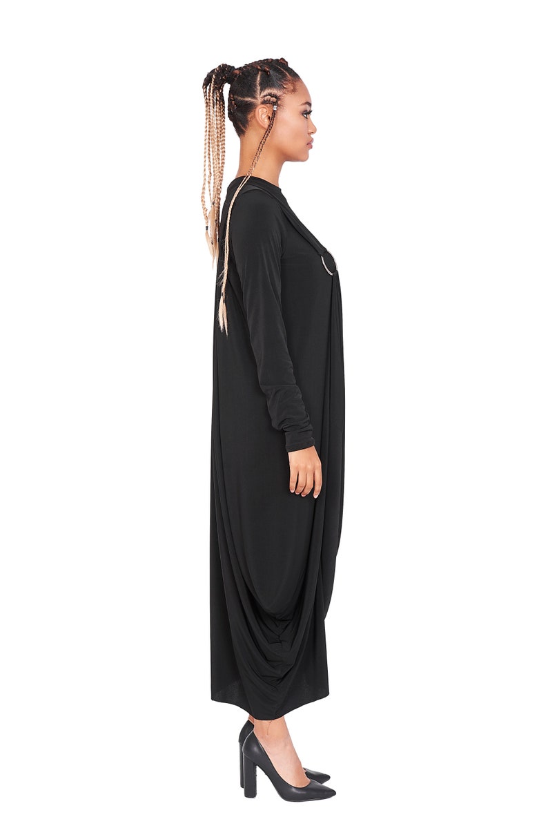 Loose Silhouette Jersey Dress, Black Swing Dress, Lightweight Summer Dress, Plus Size Dress, Casual Minimalist Flared Dress, Unique Dress zdjęcie 4