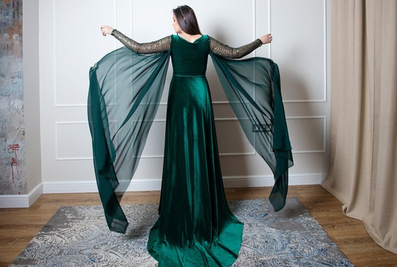 slim fit dress slacks Star Wars Revenge of The Sith Padme Amidala Green Cloak Padme Velvet Dress Cosplay Costume, M main image 0