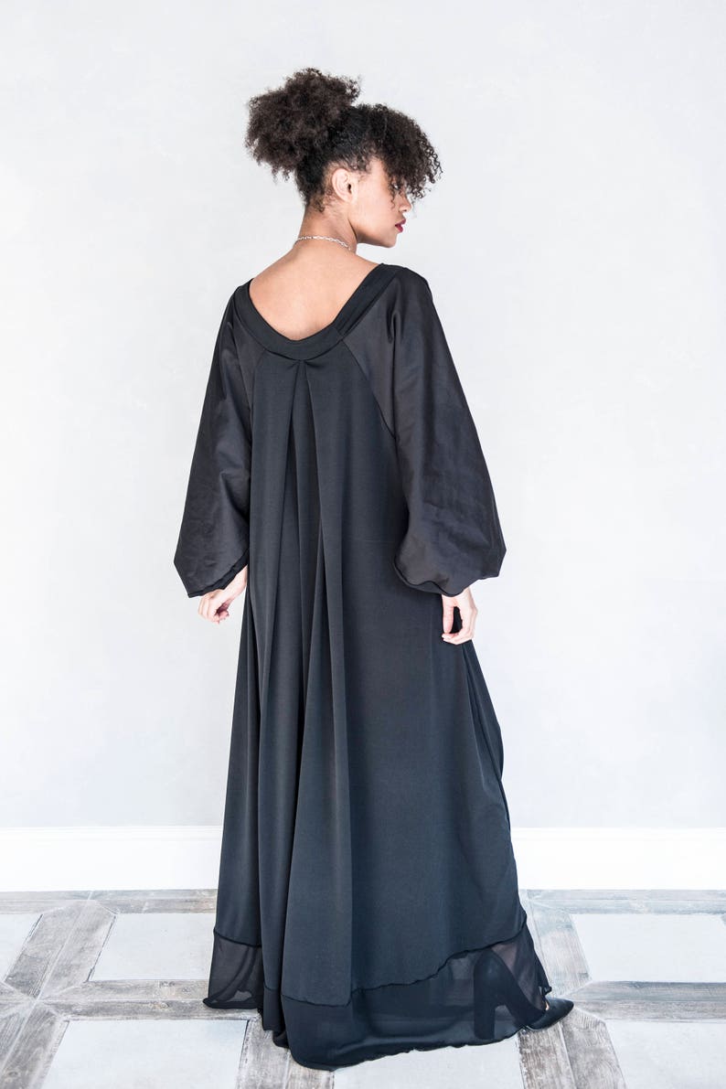 Black Plus Size Kimono Dress, Gothic LBD Gown, Maxi Caftan, Steampunk Dress, Victorian Dress, Opera Dress, Long Extravagant Coctail Gown image 4