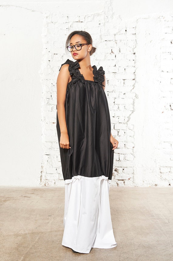 Maxi Summer Strappy Dress Black and White Long Dress Women s Maxi Dress Goth Plus Size Dress Punk Dress Oversized Dress Fashion Dress Etsy UK