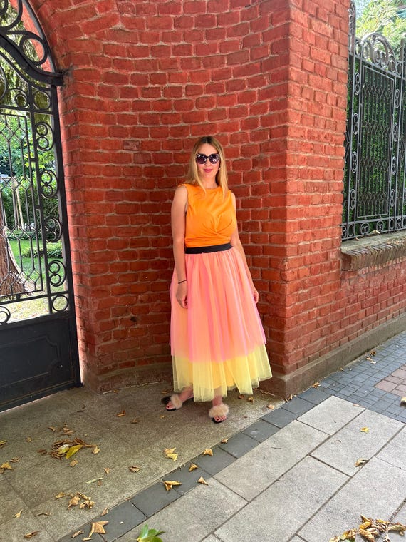 ombre rainbow midi skirt