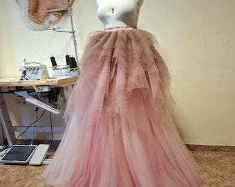 Falda larga de tul para novias con cinturilla de satén, falda romántica para sesión de fotos de compromiso, falda princesa de capas suaves, falda para graduación.