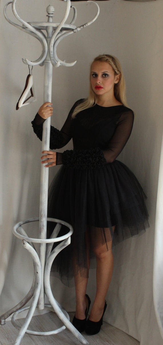 Black Tulle Evening Sexy Gown, Long Sleeve Gothic Bridal Dress, Wedding  Guest Dress, Formal Dress, Custom Made - Etsy