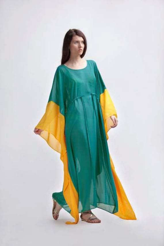 Festival Clothing Green Maxi Dress Caftan Dress Cover Up Chiffon Cape Dress Sheer Tunic Honeymoon Gift Casual Kaftan Beach Fashion Etsy UK