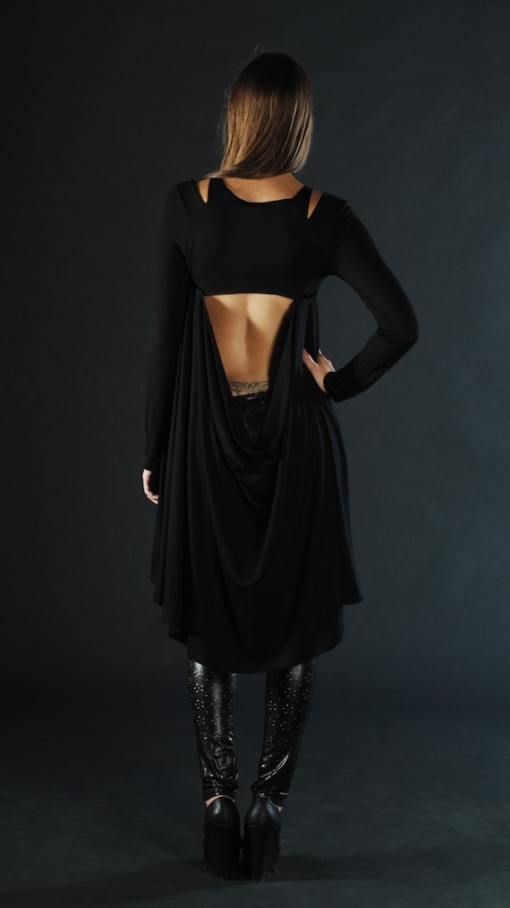 Open Back Black Tunic Dress: Gothic Cocktail Top - Etsy