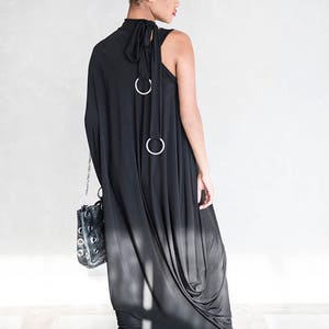 Avant Garde Goth Dress, Black Asymmetrical Draped Art Dress, Dark Greek Style Summer Dress, Minimal Gothic Clothing, Alternative Fashion image 4