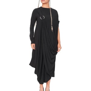 Robe ample en jersey, Robe trapèze noire, Robe d'été légère, Robe grande taille, Robe évasée décontractée minimaliste, Robe unique image 1