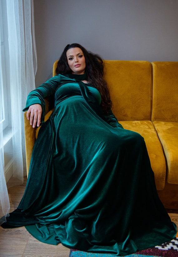 Emerald Velvet Maternity Gown