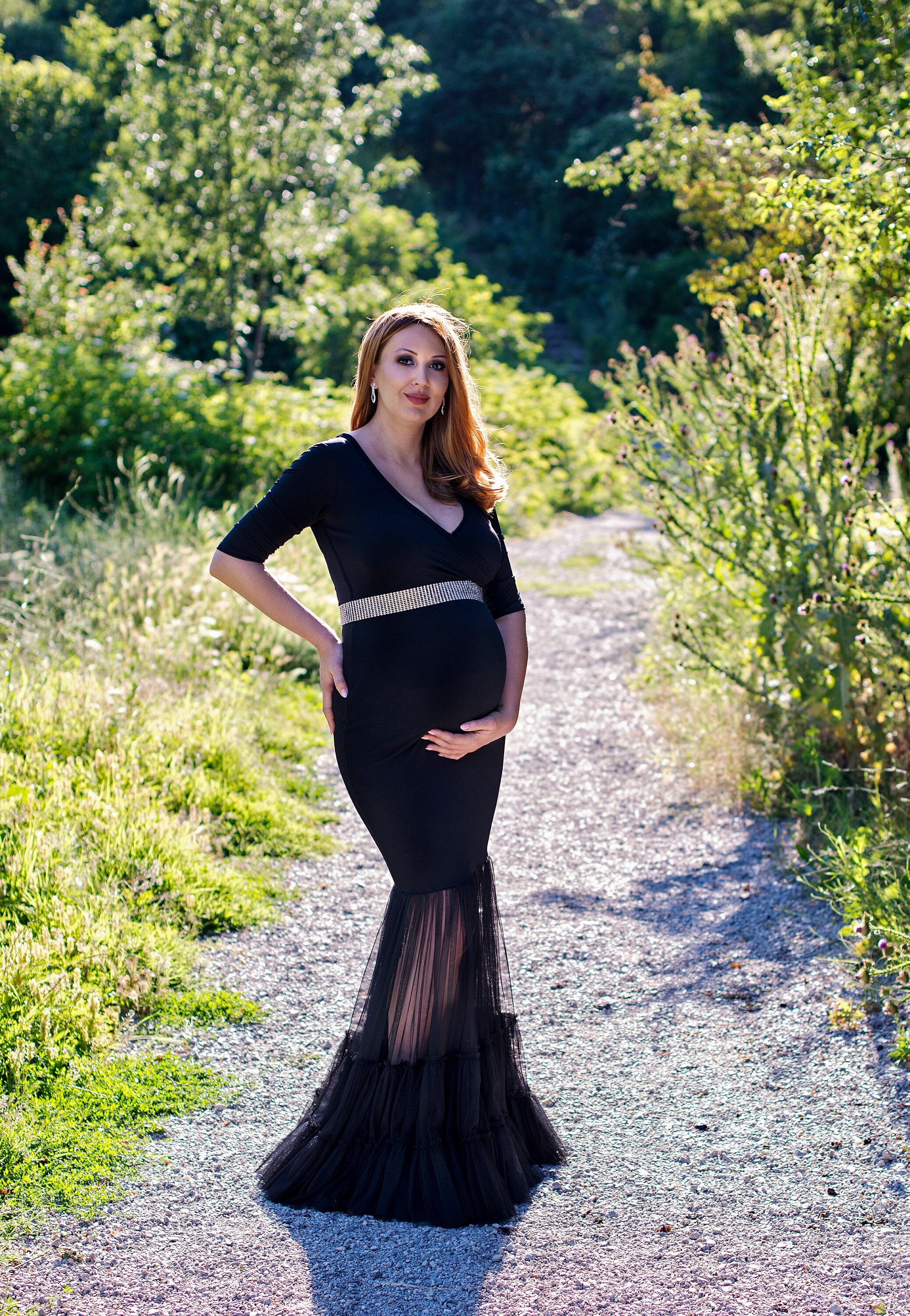 chinese dress ladies Lace Maternity Photography Mopping Dress for Women Mesh Patchwork Maxi  Dress Black Pregnancy Gown for Photo Shoot at Amazon Women's Clothing store main image 1