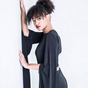 Tuta lunga nera formale, tuta nera harem da donna, abbigliamento gotico, tuta a gamba larga, tuta lunga e larga, tuta da donna, avanguardia