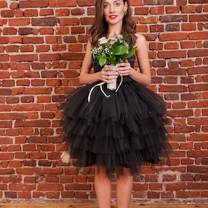 Black Tulle Layered Skirt, Adult Tutu for Weddings, Gothic Fashion, Clubs & Summer Events, Elegant Party Skirt