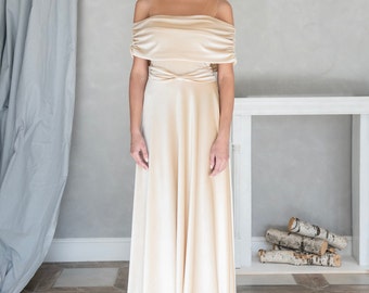 Beige Velvet Off Shoulder A-Line Gown, Elegant Formal Evening Dress