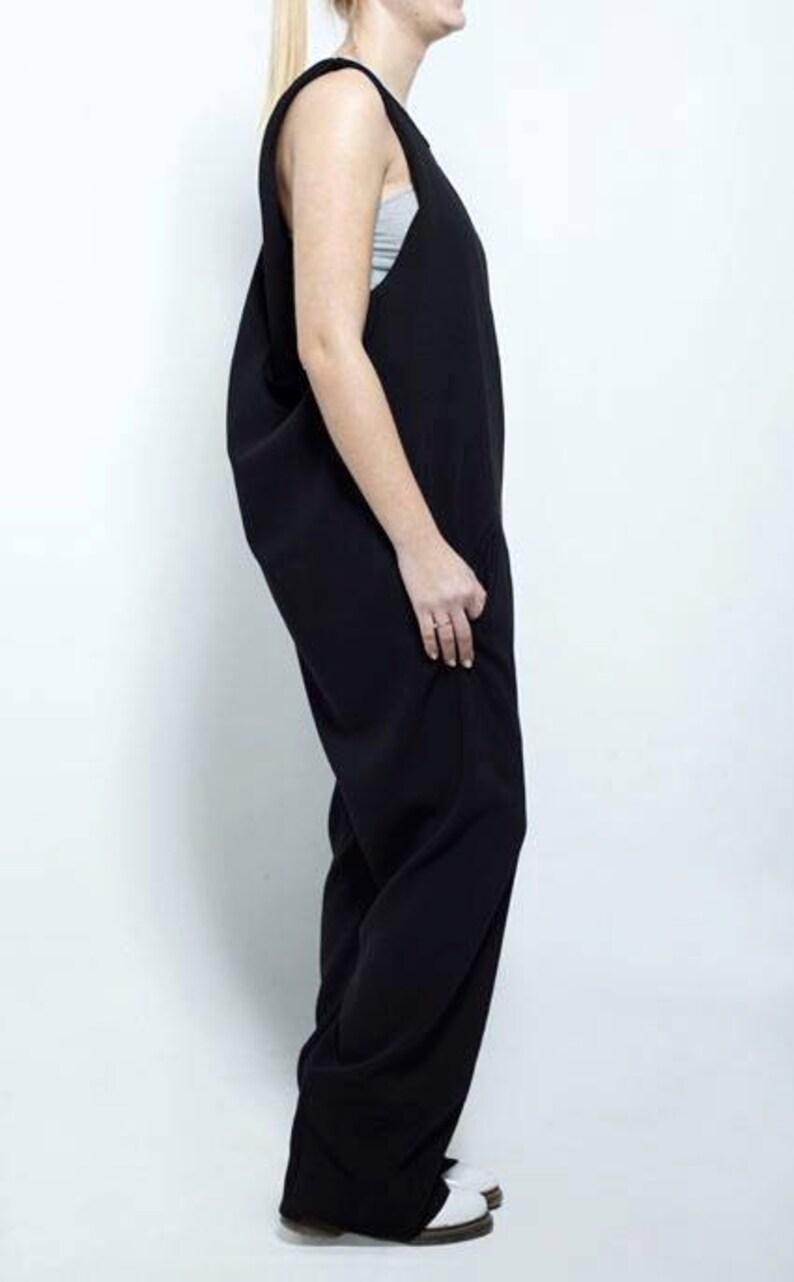 Baggy Jumpsuit Wrap Romper Womens Black Overall Wrap Jumpsuit Wide Leg Romper Vintage Jumpsuit Maternity Jumpsuit Sleeveless Romper