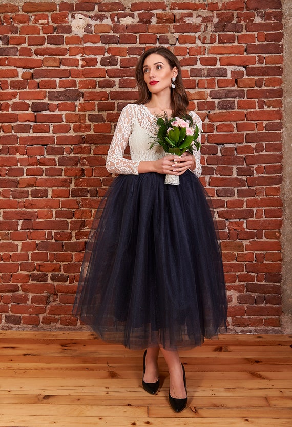 Plus size navy tulle skirt 2025