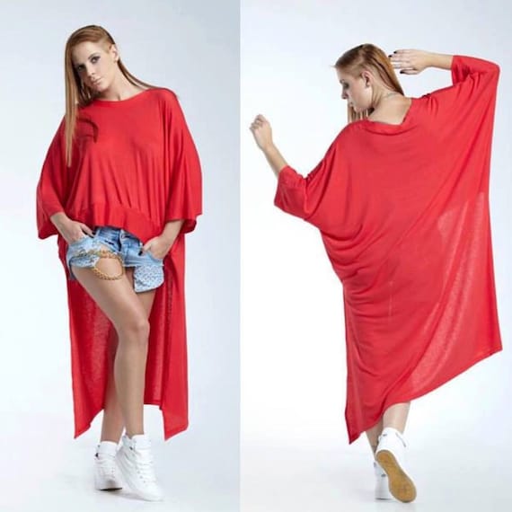 Red Tunic Sweater, Womens Casual Top, Sweater Cape, Holiday Gift, Long Loose Top, Plus Size Clothing, Boho Chic Shirt, Festival T Shirt
