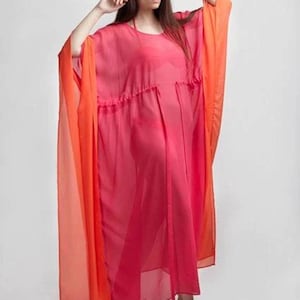 Chiffon Beach Kimono Cover-Up, Elegant Long Maxi Kaftan Dress, Sheer Bohemian Swimsuit Tunic, Lightweight Transparent Summer Wear