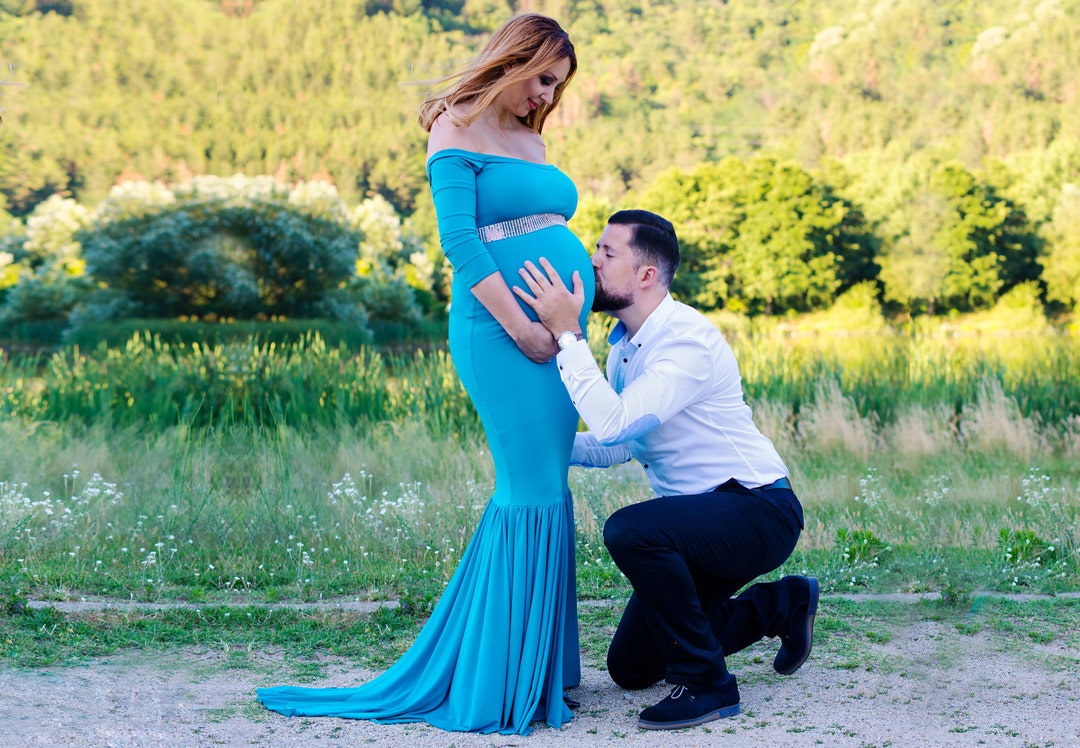 Blue Fitted Maternity Dress Maternity Gown Dress for Etsy