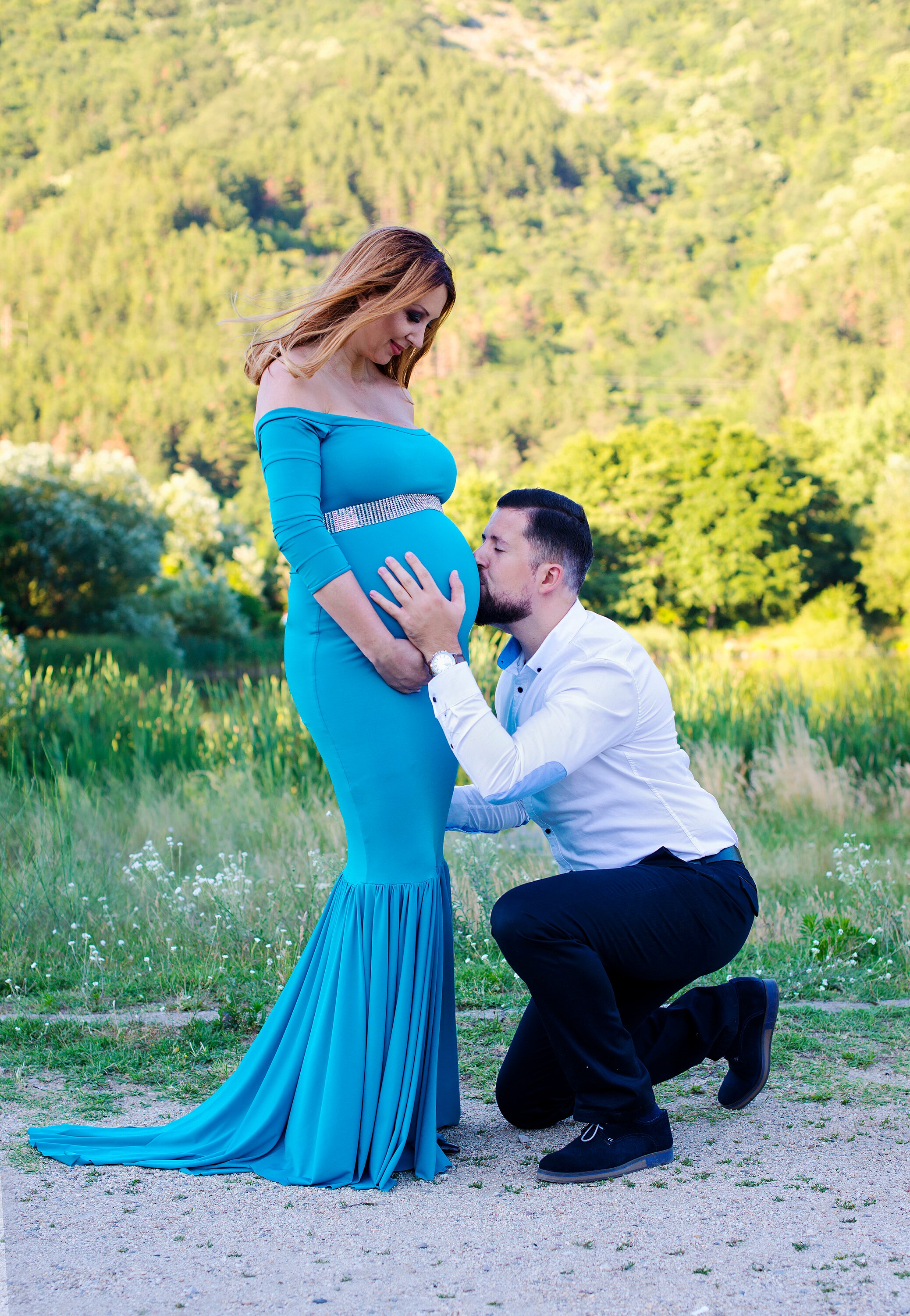 chinese dress ladies Royal Blue Twist Front Ruched Maternity Maxi Dress – PinkBlush main image 0
