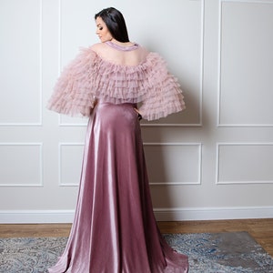 Blush Women Tulle Dress, Maxi Velvet Dress, Wedding Layered Dress, Blush Pink Ruffle Dress, Plus Size Clothing, Furbelow Dress, Amazing Gown image 4