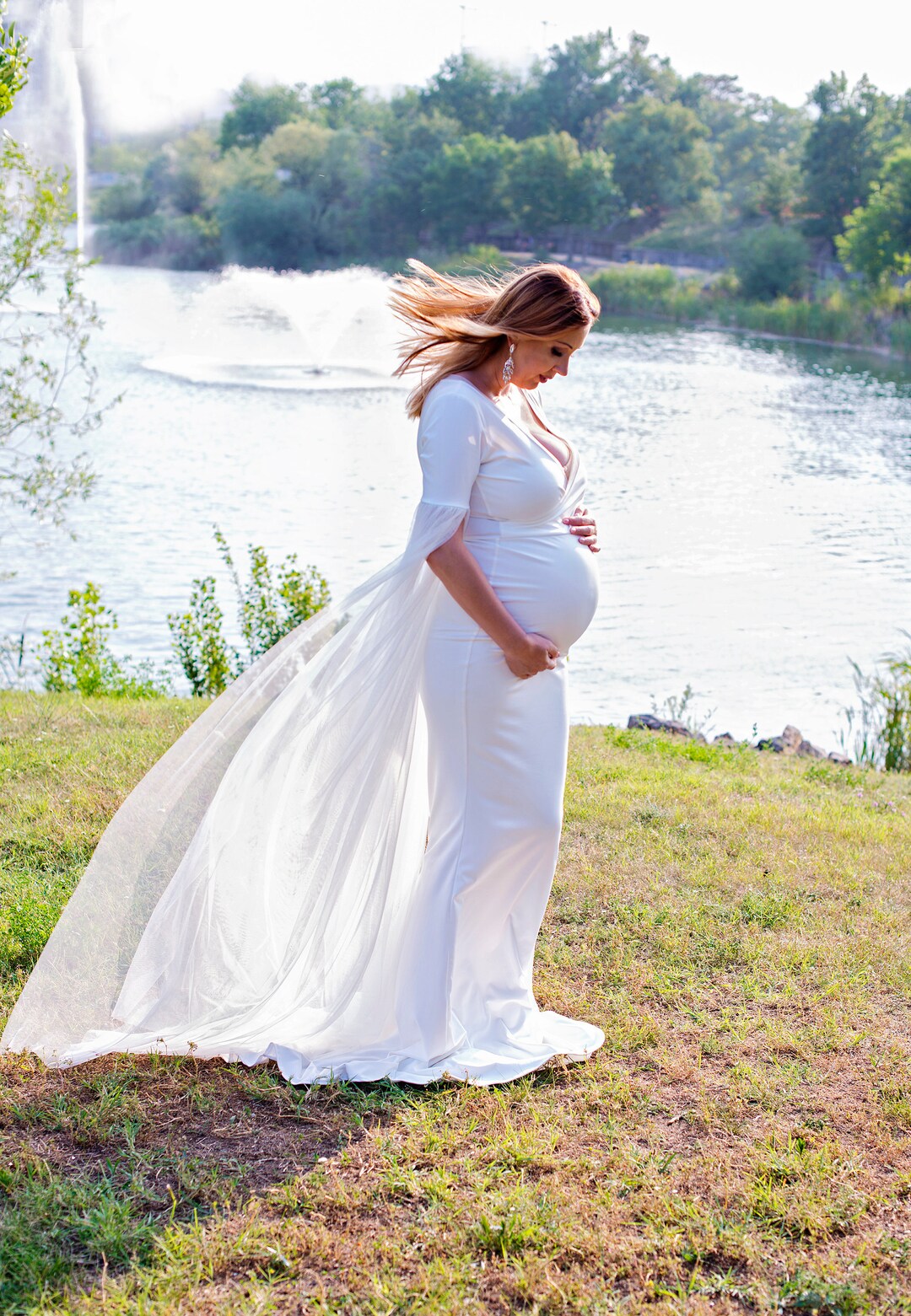 Robe de mariée grossesse sirène ivoire à col en V Robe baby