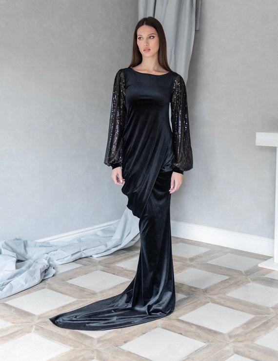 Vestido de terciopelo negro para eventos formales góticos y - Main Image