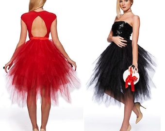 Falda de tul roja abullonada para bodas, falda de talle alto para sesión de fotos de la fiesta nupcial.