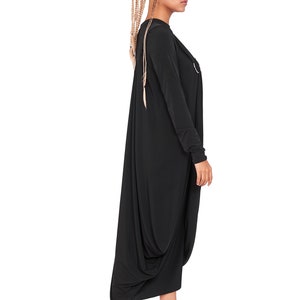 Loose Silhouette Jersey Dress, Black Swing Dress, Lightweight Summer Dress, Plus Size Dress, Casual Minimalist Flared Dress, Unique Dress zdjęcie 5