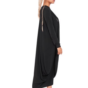 Robe ample en jersey, Robe trapèze noire, Robe d'été légère, Robe grande taille, Robe évasée décontractée minimaliste, Robe unique image 5