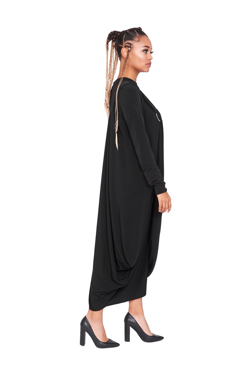 Robe ample en jersey, Robe trapèze noire, Robe d'été légère, Robe grande taille, Robe évasée décontractée minimaliste, Robe unique image 5