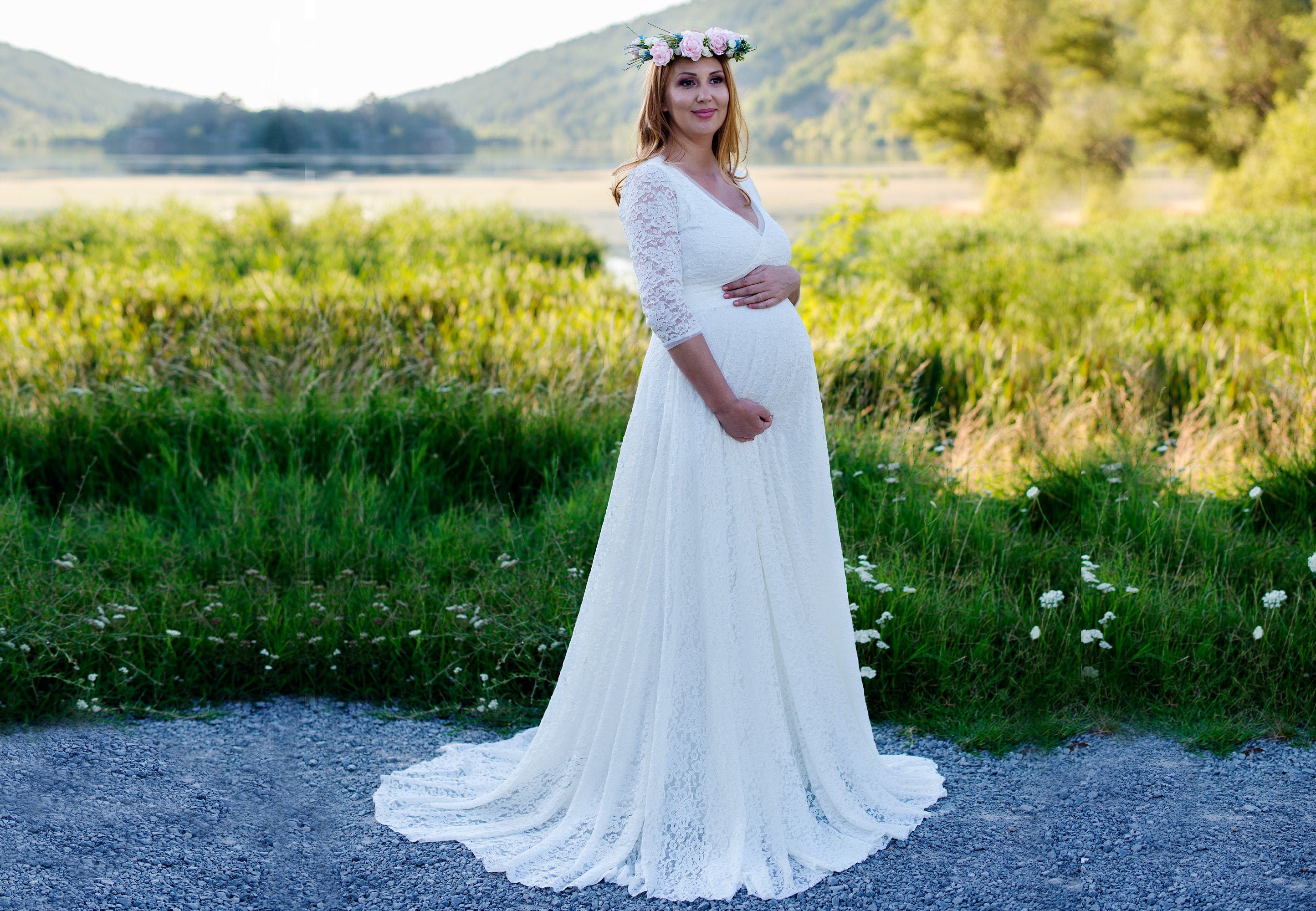 pasar por alto Para exponer Ficticio Minimalist Lace Wedding Dress Maternity Bridal Gown Plus - Etsy