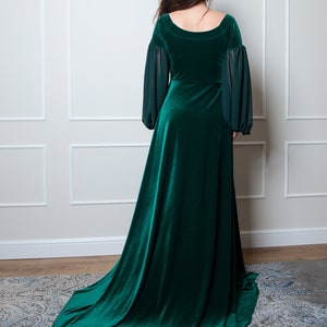 Emerald Green Velvet Ren Faire Dress, Maxi Renaissance Dress, Medieval Dress, Ren Faire Costume, Velvet Dress with Train, Maternity Gown image 7