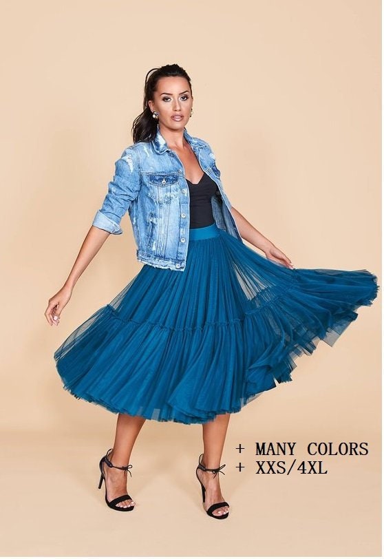 Petrolblauwe tule midirok voor bruidsmeisjes, Disney-prinsesjurk, bruiloft- en sprookjesfeestrok, betoverende op sprookjes geïnspireerde outfit