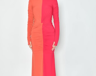 strapless open back dress Constantly Adored Ruffle Maxi Dress - Orange Lemon Pink, Medium | Hazel and Olive main image 1
