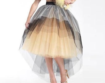 Asymmetrical High Low Tulle Skirt, Layered Fairy Skirt, Romantic Wedding Party Tulle Skirt, Custom Size/Color