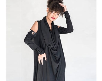 Avant Garde Streetwear Maxi Black Jumpsuit, Alternative Fashion Womens Romper, Loose Harem Overalls, Extravagant Japanese Streetwear