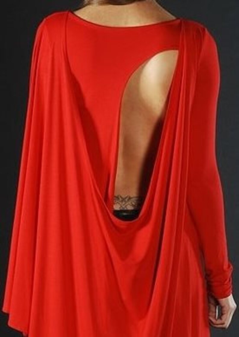 Red Open Back Extravagant Tunic, Sweater Evening Top, Women Cape Tunic Dress, Cape Gown, Fashion Tunic Dress, Valentine's Outfit, Gift image 5