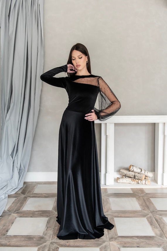 Black Dress Velvet Sheer Dress Boohoo Women's Plus Velvet Sheer Detailed Long Sleeve Midi Dress In Black Dress Velvet Sheer Dress Boohoo Women's Plus Velvet Sheer Detailed Long Sleeve Midi Dress In