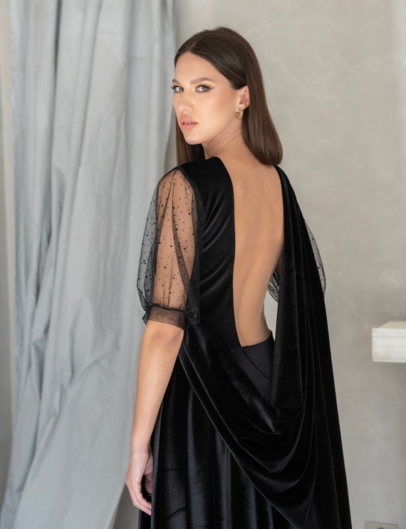 black velvet open back dress Amazon.com: Long Sleeve Black Velvet Bodycon Split Long Dress Women's Backless Ruched Back Slit Velour Long Dress : Clothing, Shoes & Jewelry