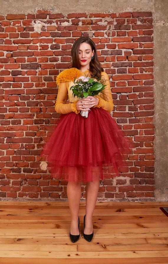 Jupe femme rouge jupe en tulle bordeaux jupe en tulle jupe tutu jupe fessee jupe annees 40 maman et moi tutu grande taille jupe longue en tulle Etsy France