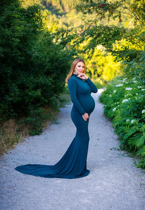 fitted lace wedding dress Alejandra | Burgundy Maternity Long Sleeve High Neck Maxi Dress