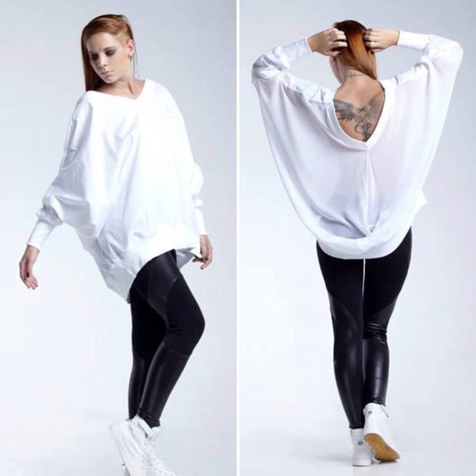 Sweat-shirt longue tunique blanche, chemisier oversize grande