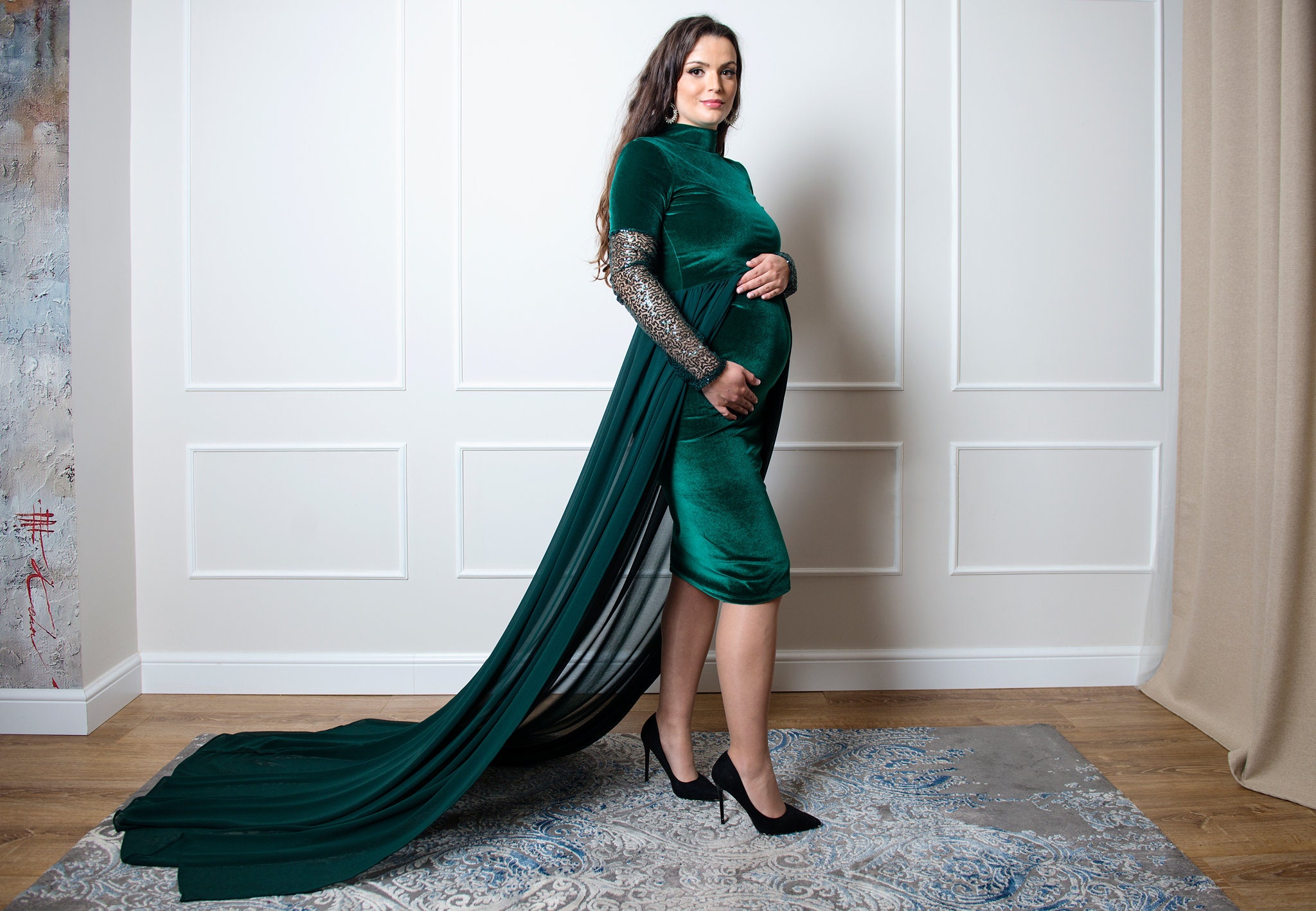 green jaquard dress Dark Green Jacquard Corset Dress main image 1