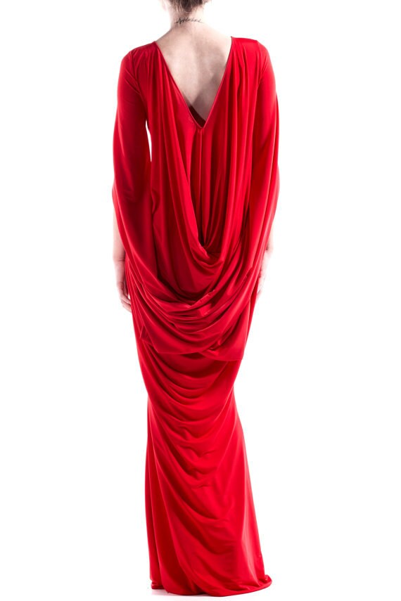 Buy Long Red Gown, Red Prom Dress, Cape Dress, Maxi Dress, Long Dress, Women  Dress, Cocktail Dress, Formal Dress, Plus Size Dress, Drape Dress Online in  India 