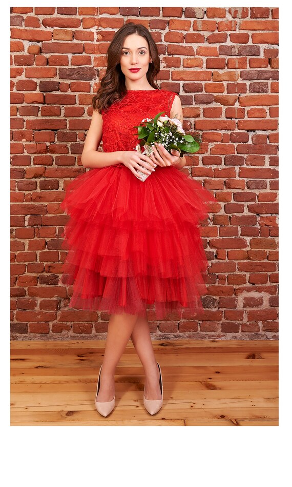 Jupe tulle top rouge femme